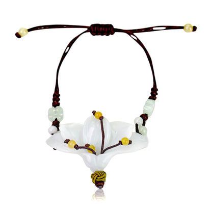 Bracelet Jade Nephrite for Women Custom Gift with Peacock Lilies for Friends or Loved Ones