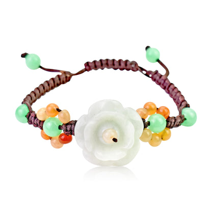 White Jade Bracelet of Roses for Women Valentine’s Day Gift Elegant Jade Rose a Bracelet with Jade