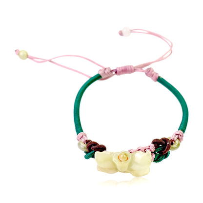 Bracelet with Flower and Jade Pendant for Anniversary Gift Blue Wild Indigo