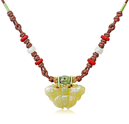 Yellow Jade Butterfly for Womens Butterfly Necklace a Butterfly Chain Necklace Self-Love Birthday Gift