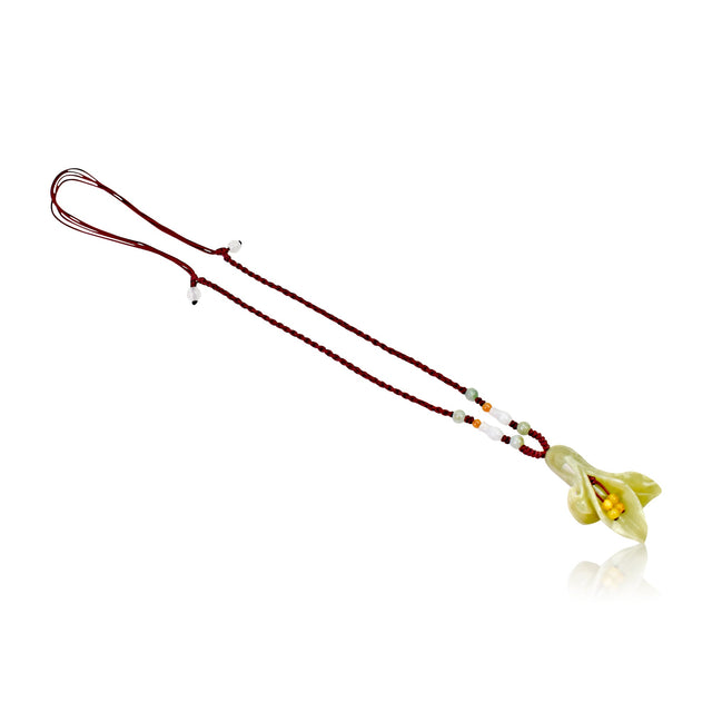 Calla lily pendant with flower jade a statement necklace floral for women celebrating beauty, protection, and friendship gifts