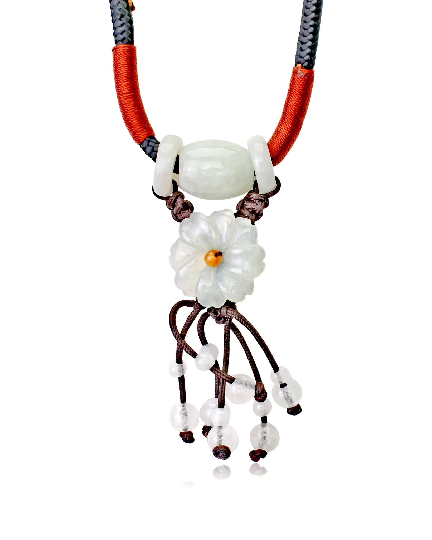 Carved Jade Pendant Chrysanthemum Necklace 