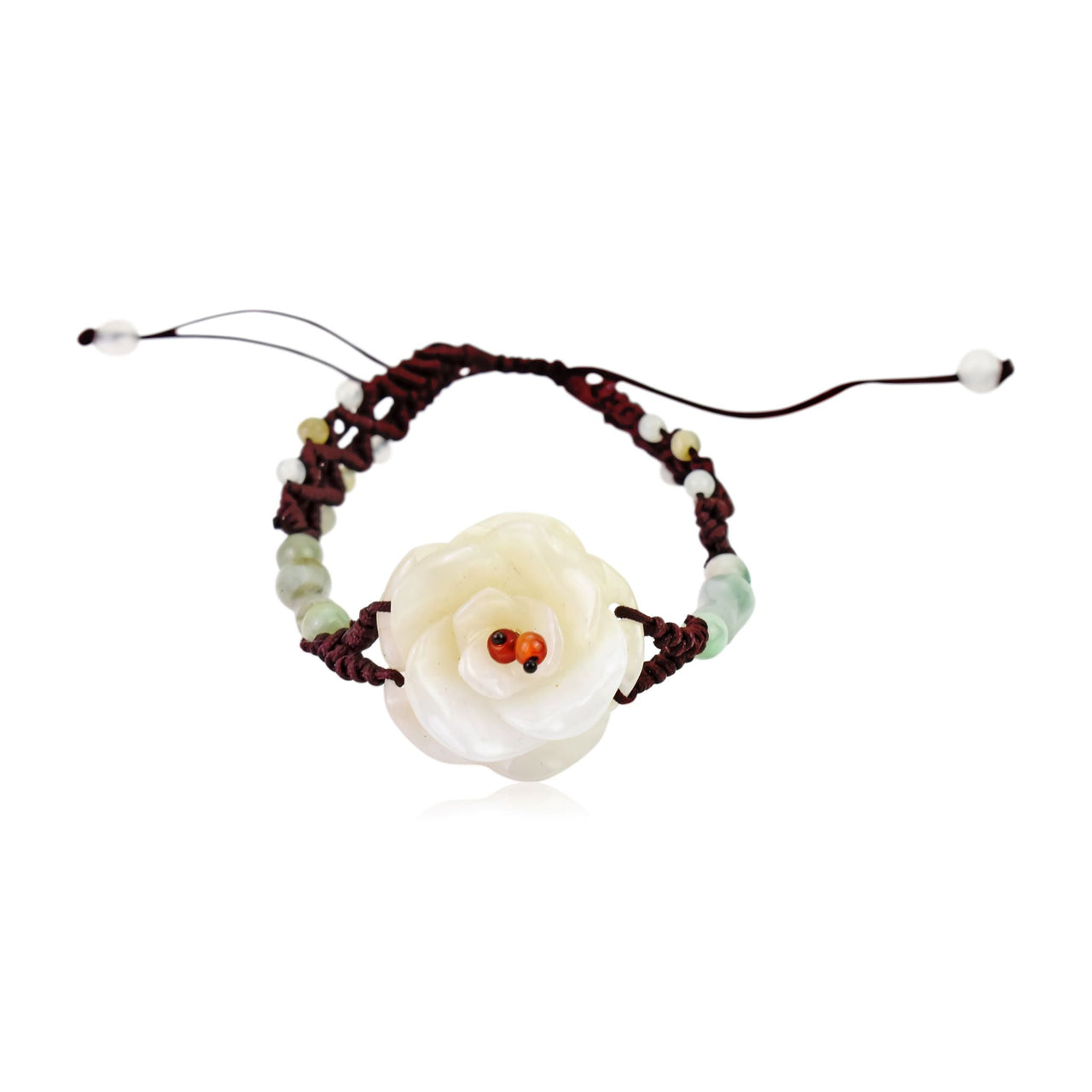 Celebrate love with a rose flower bracelet or women’s jade charm bracelet