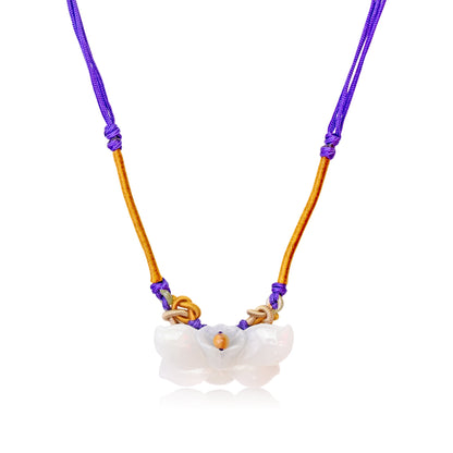 White Jade Blue Wild Indigo Flower a Pendant Necklace Flower for Women Blue Wild Indigo Valentine's Day Gift
