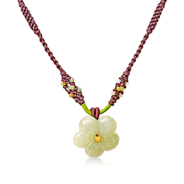Charming winter flowering clematis necklace with jade a perfect token of friendship and prosperity for special occasions