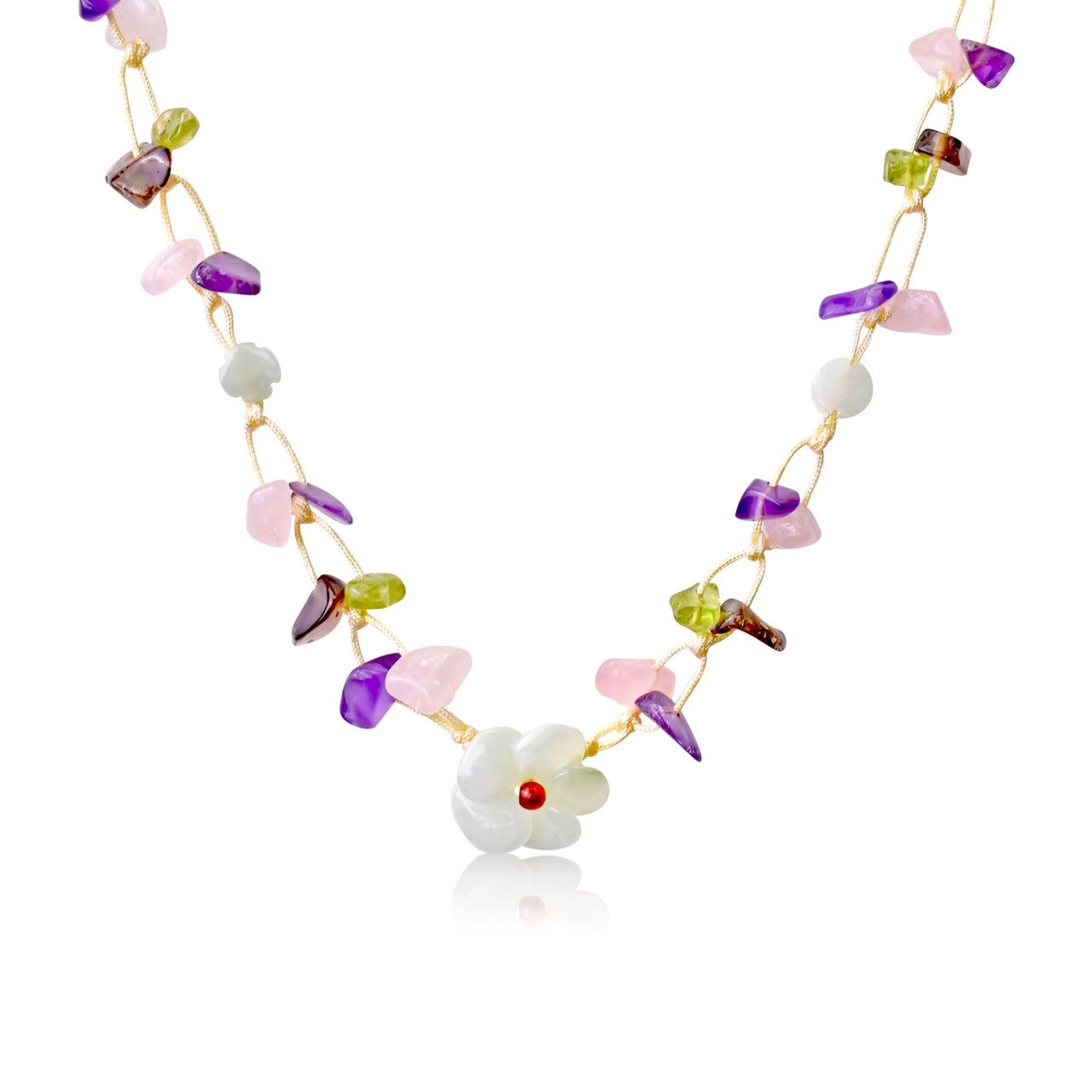 Cherry Blossom Necklace for Women Handmade Gemstone Jewelry for Birthday Gift Full Of Love 