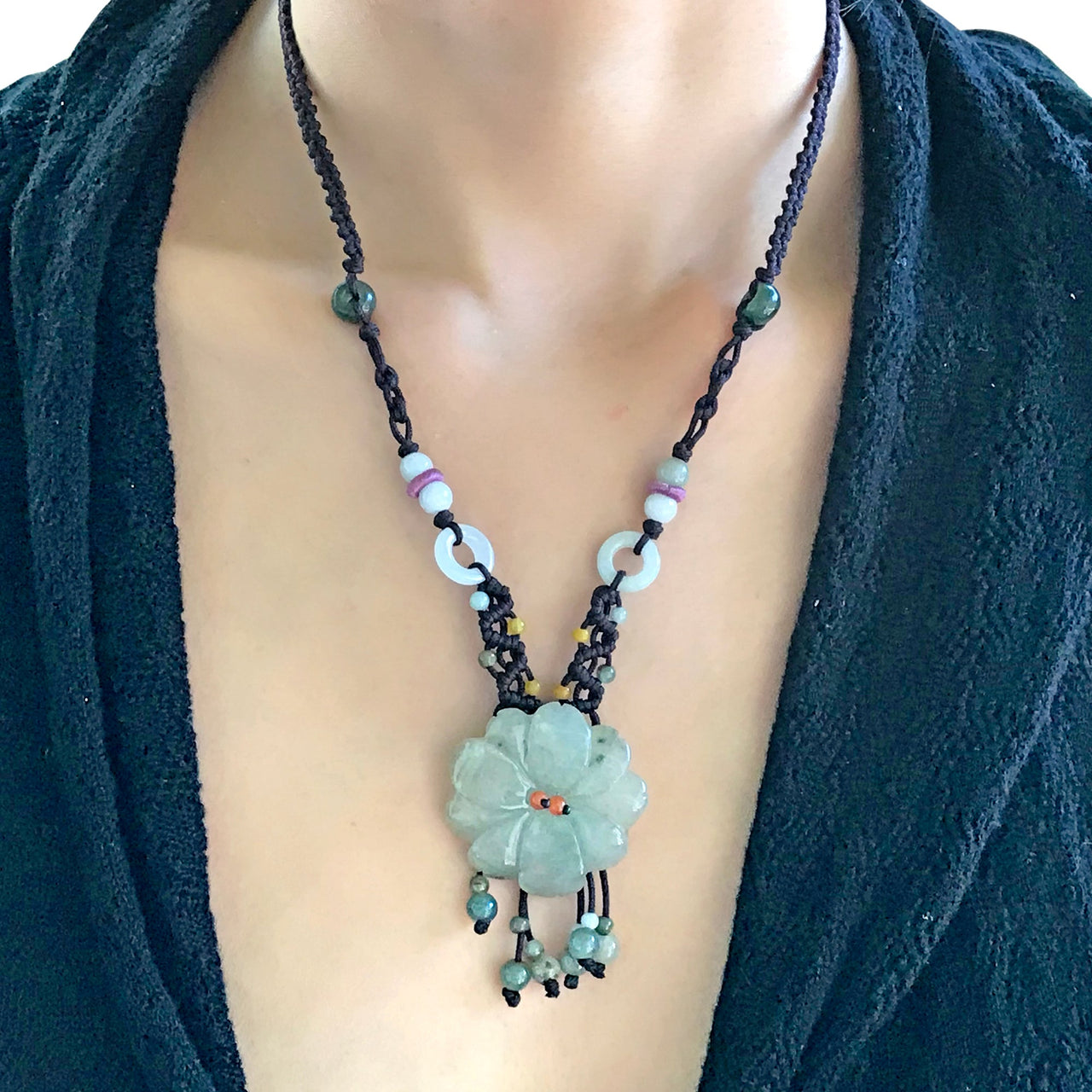 Cherry Blossom Pendant for Anniversary Jade Necklace for Women a Romantic Handmade Fine Jewelry Elegant Gift 