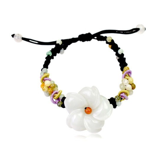 Columbine Flower Perennial with Real Jade Everyday Bracelets for Mom Bracelet Jewelry 