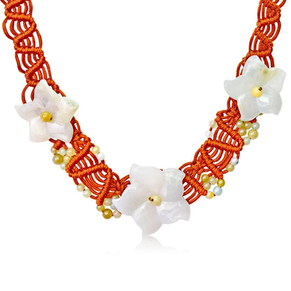 Columbine flower white a stone flower necklace thoughtful Mother’s Day jewelry gift symbolizing protection and love