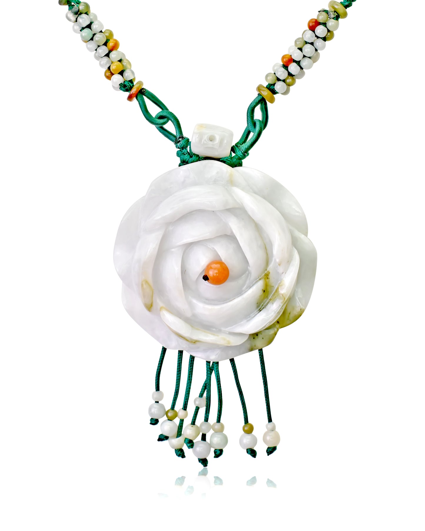 Capture Everyone’s Attention with a Beautiful Rose and 100 beads Jade Necklace