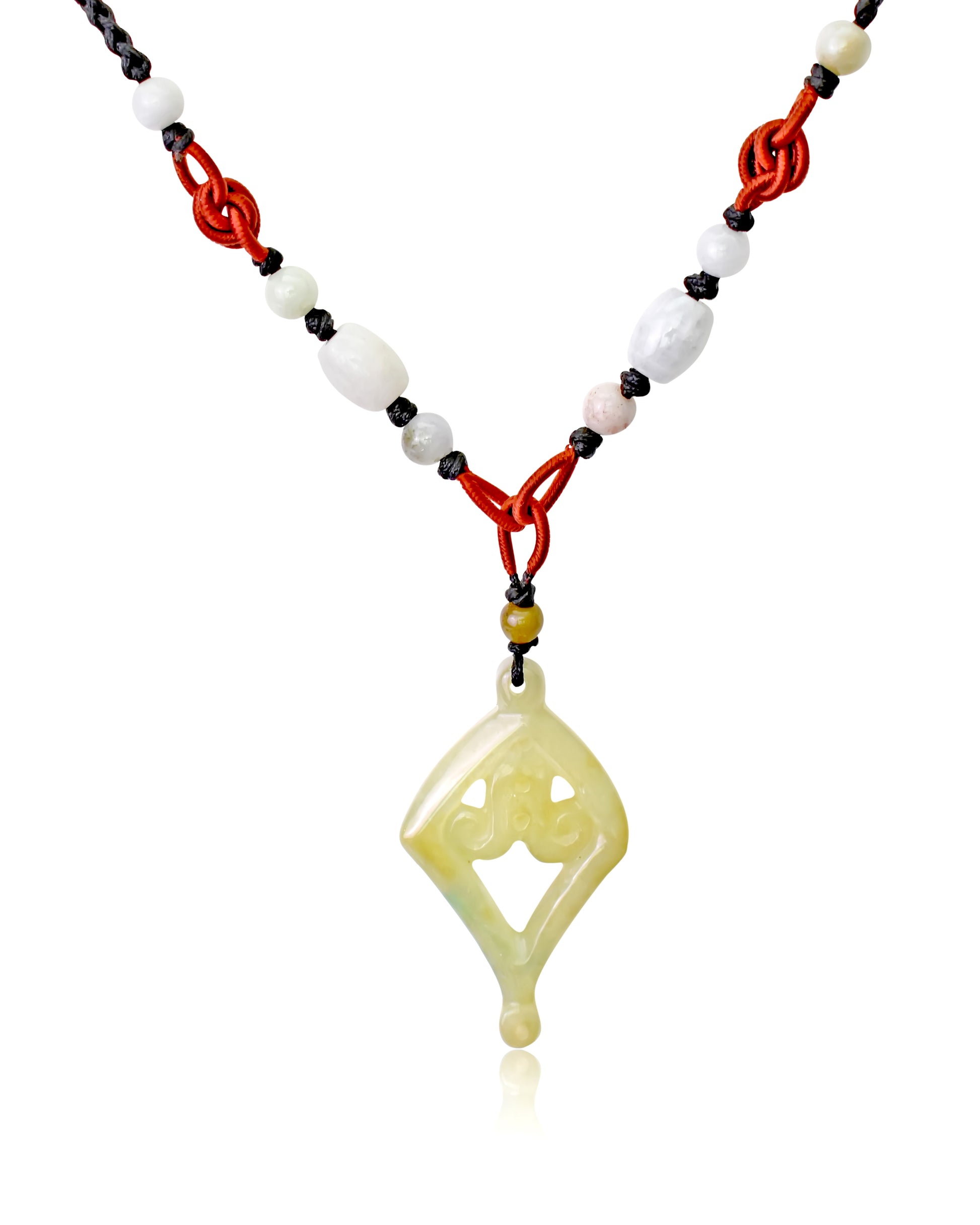 Be Uniquely You with Diamond and Lace Jade Necklace Pendant made with Black Cord