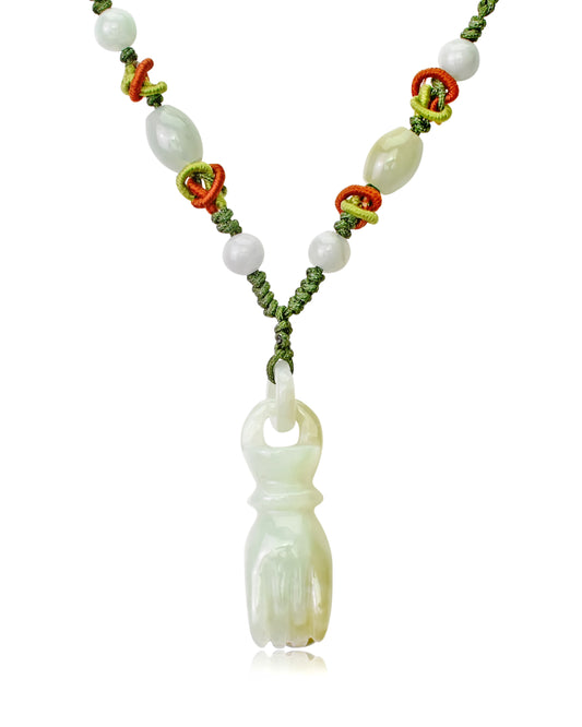 Reach Spiritual Bliss with Buddha Hand Jade Necklace made with Green Cord