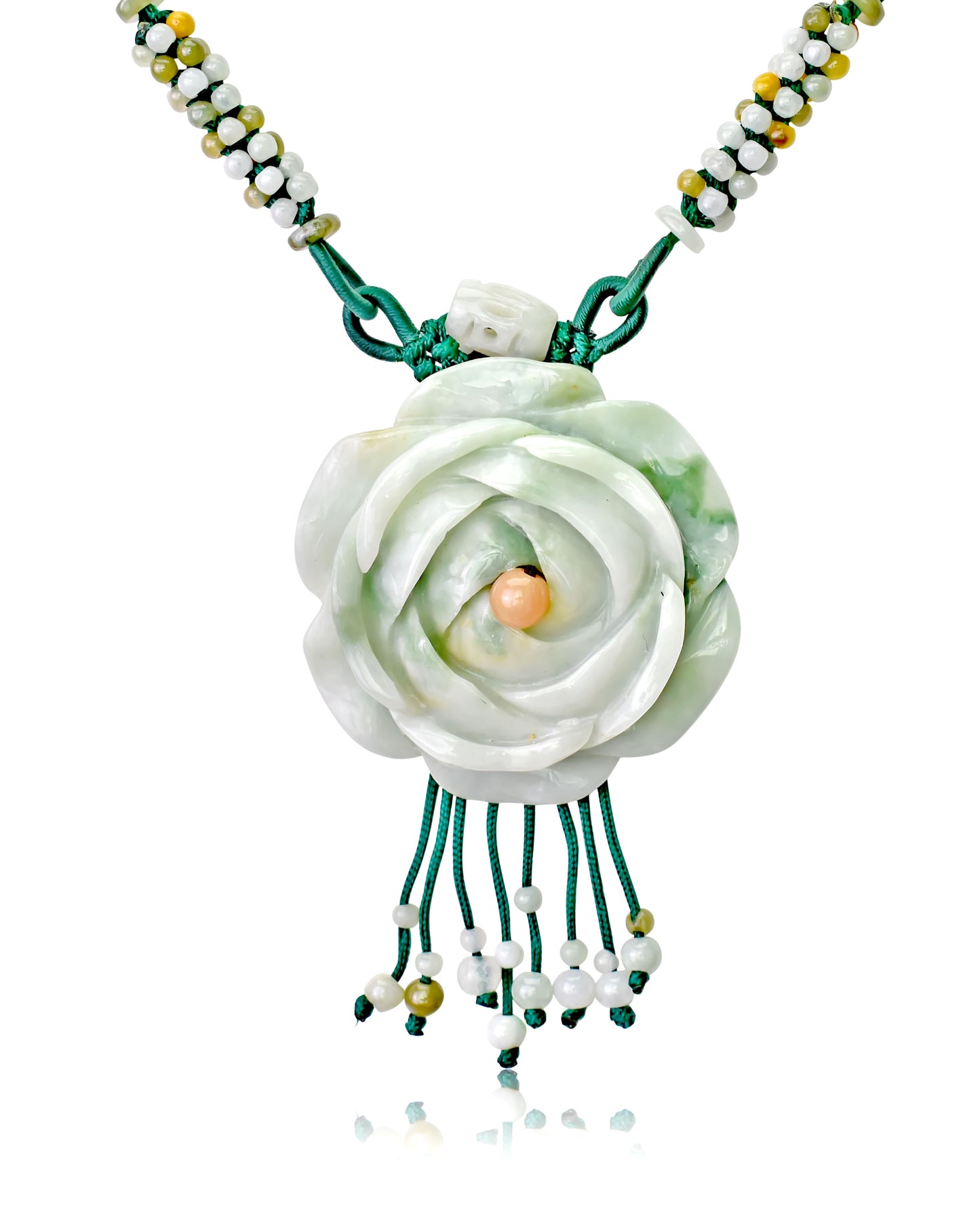 Capture Everyone’s Attention with a Beautiful Rose and 100 beads Jade Necklace