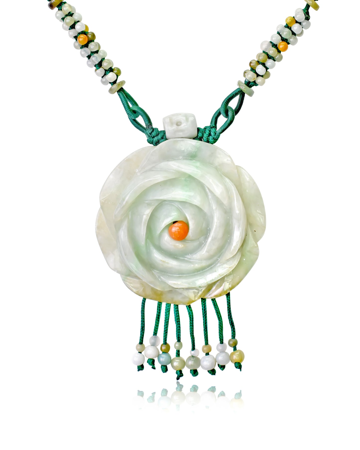 Capture Everyone’s Attention with a Beautiful Rose and 100 beads Jade Necklace