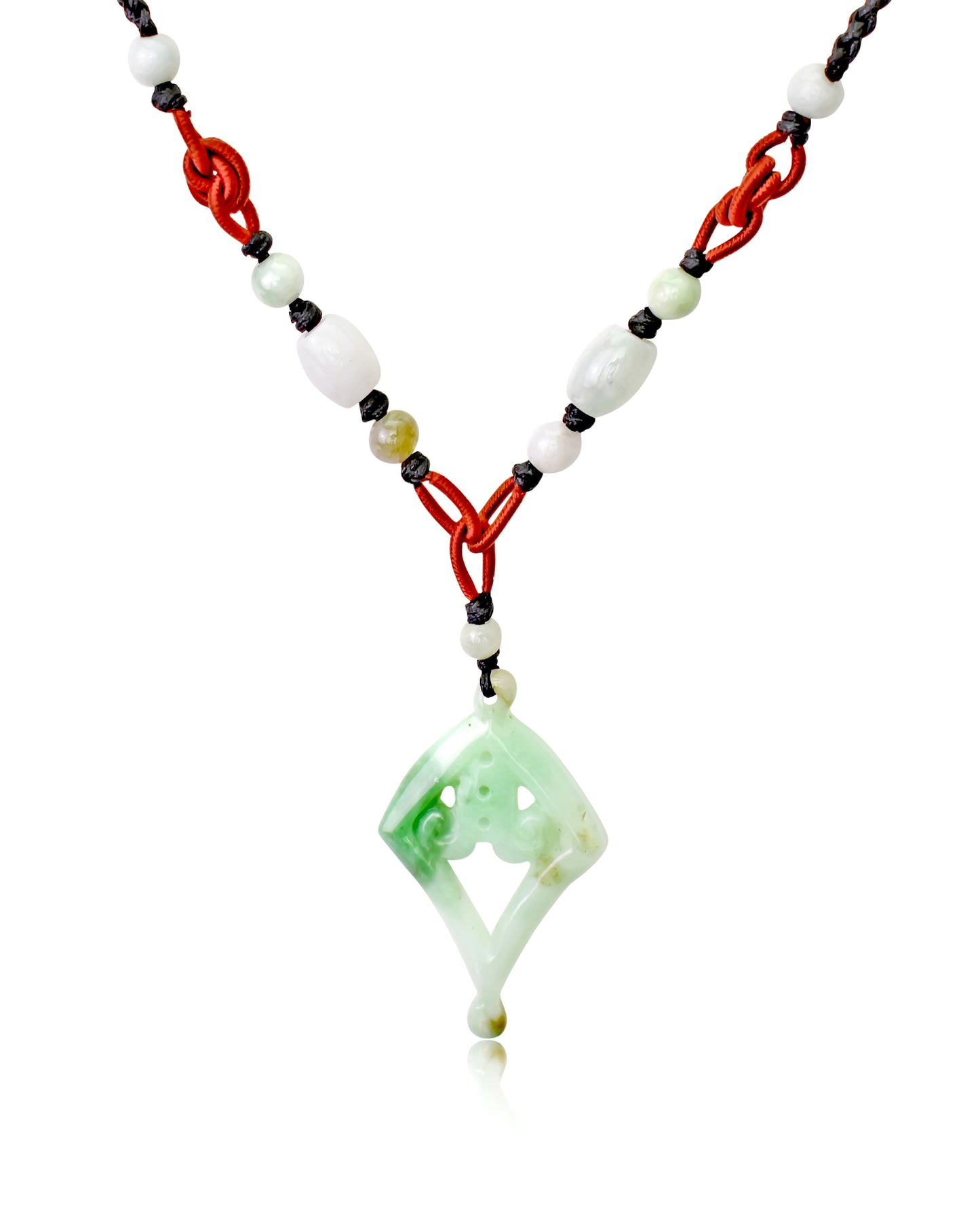 Be Uniquely You with Diamond and Lace Jade Necklace Pendant made with Black Cord