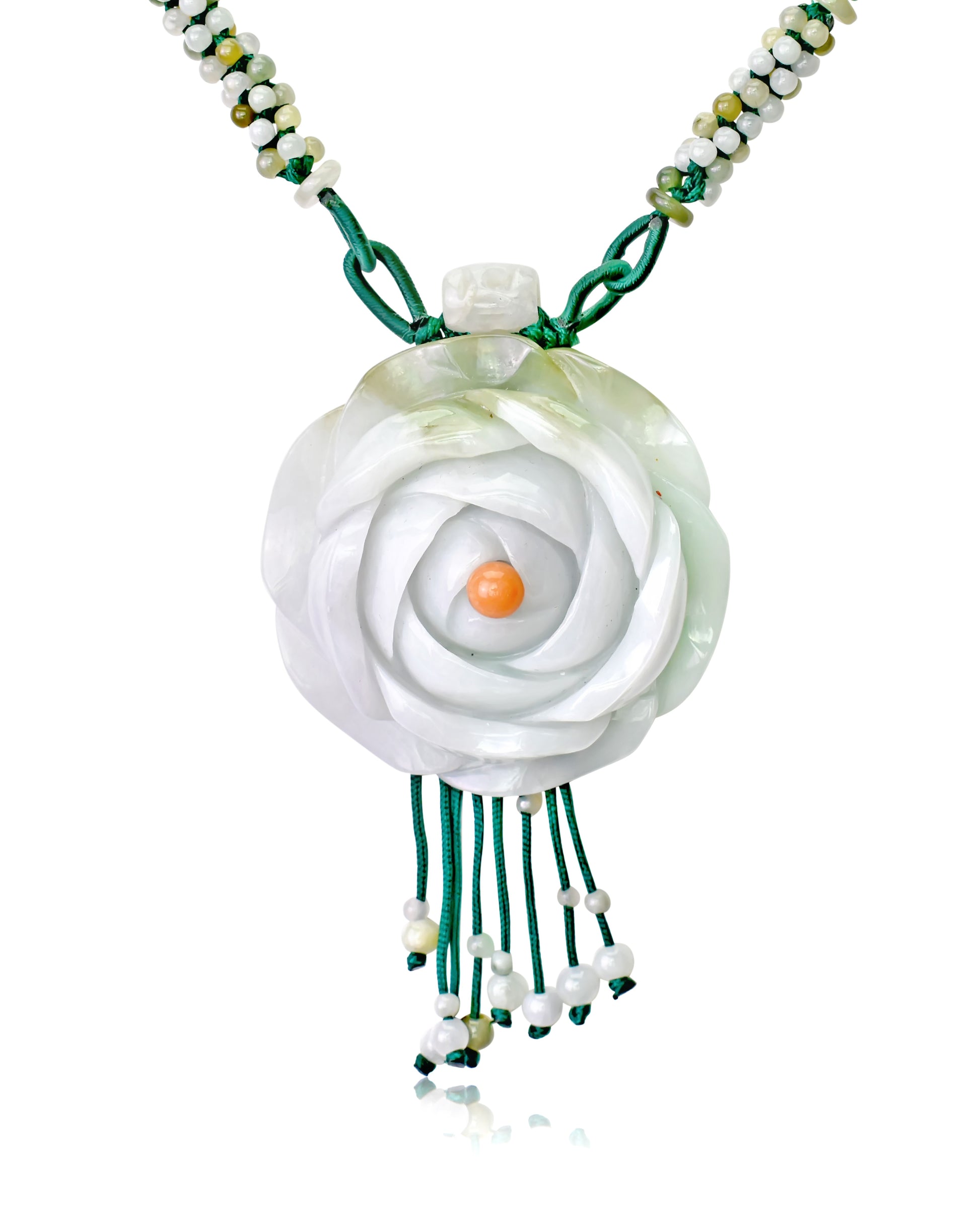 Capture Everyone’s Attention with a Beautiful Rose and 100 beads Jade Necklace