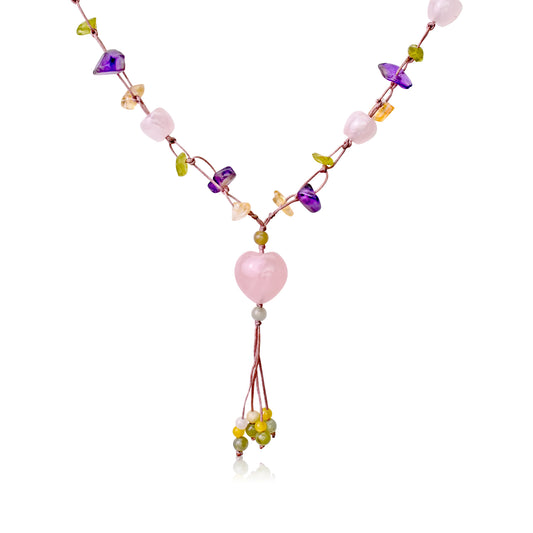 Feel the Love with Sensual Rose Quartz and Amethyst Gemstones Necklace