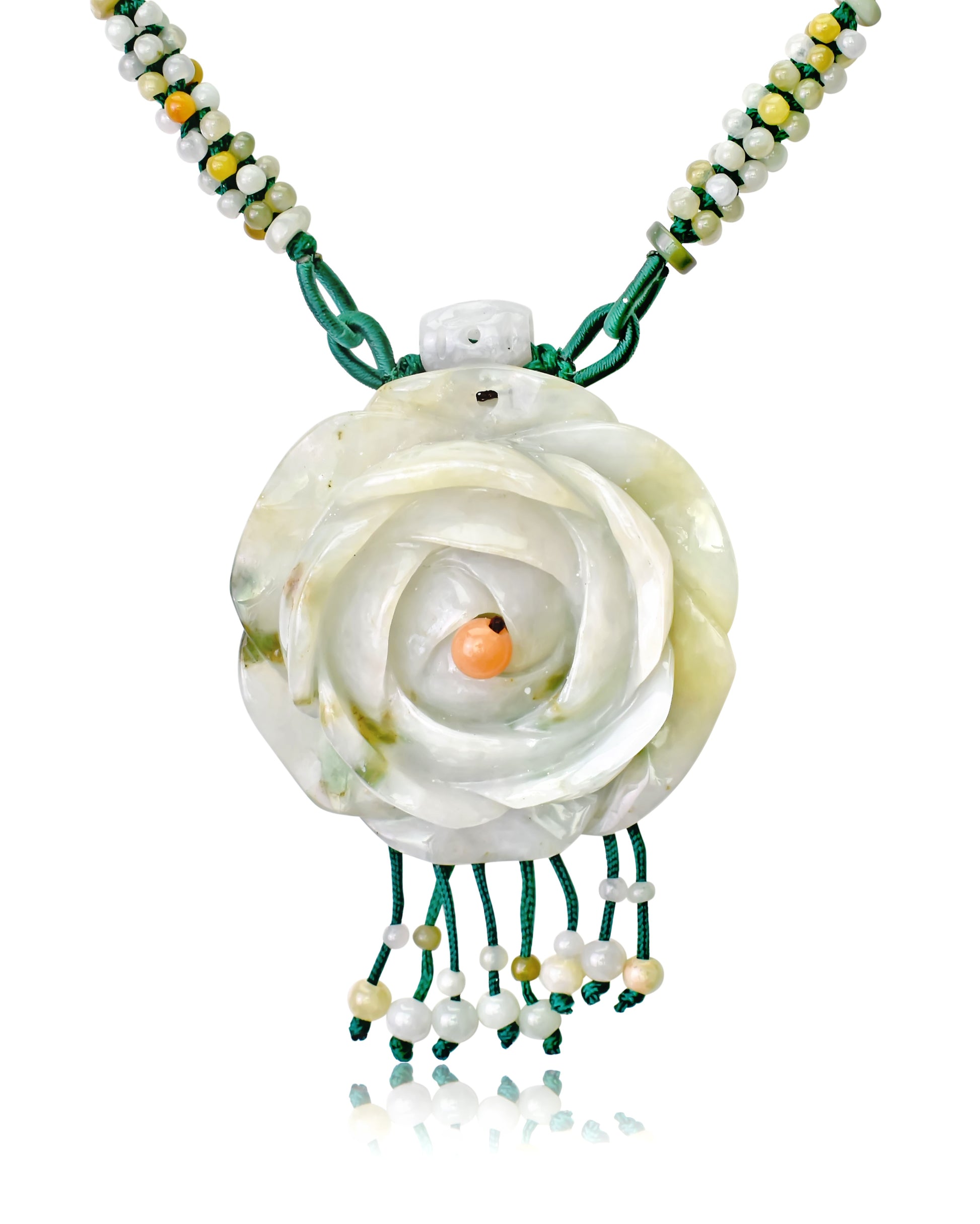 Capture Everyone’s Attention with a Beautiful Rose and 100 beads Jade Necklace