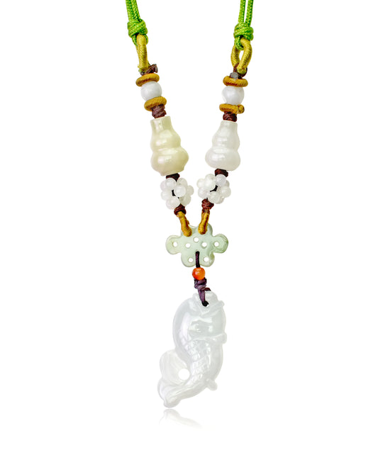 Attract Anything in your Life, Gold Fish Handmade Jade Necklace made with Lime Cord