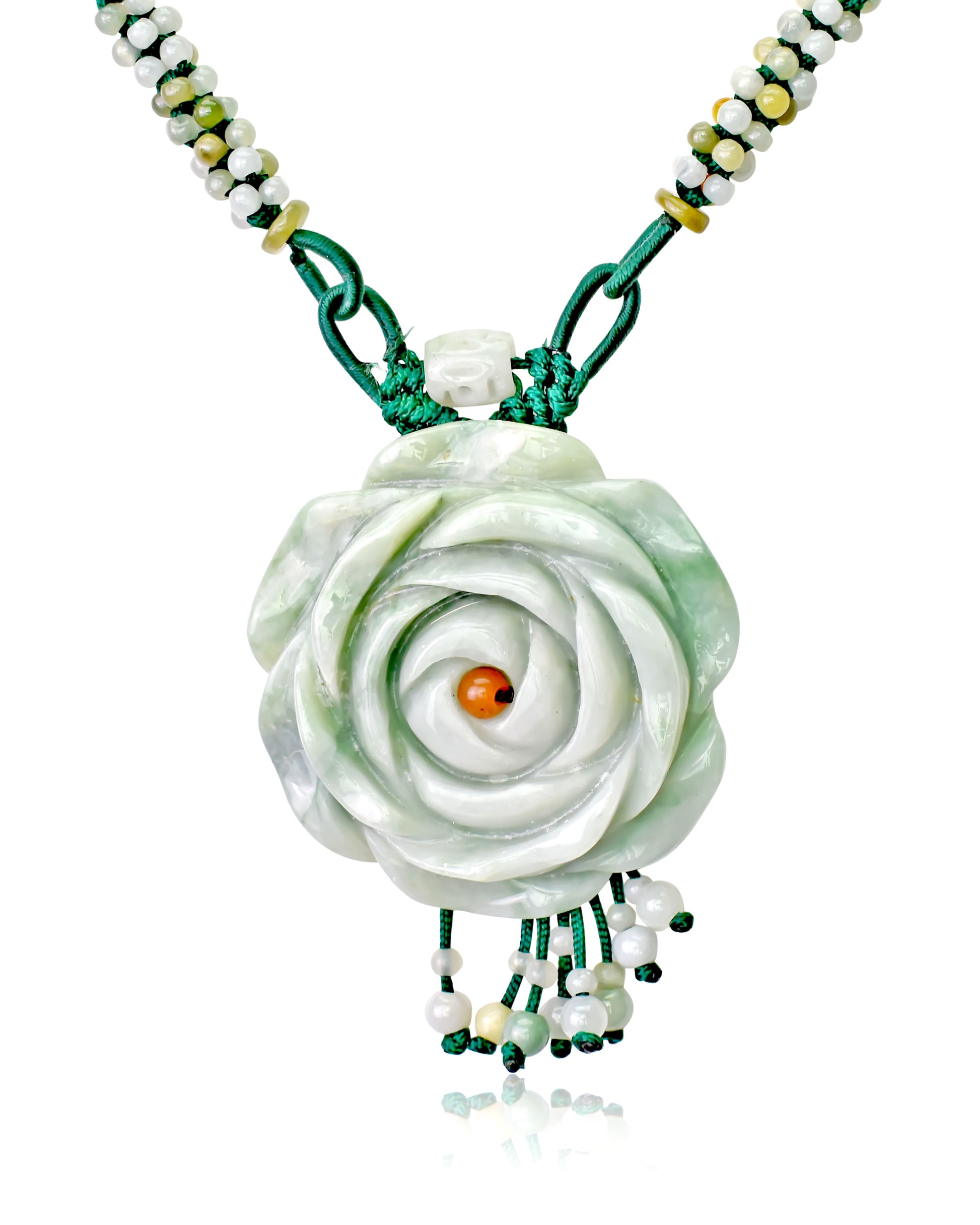 Capture Everyone’s Attention with a Beautiful Rose and 100 beads Jade Necklace