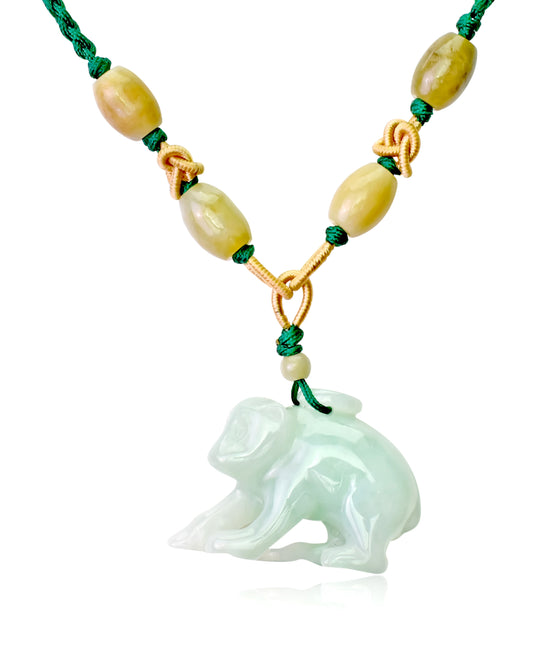 Wear a Symbol of Courage with Polar Bear Jade Necklace made with Green Cord