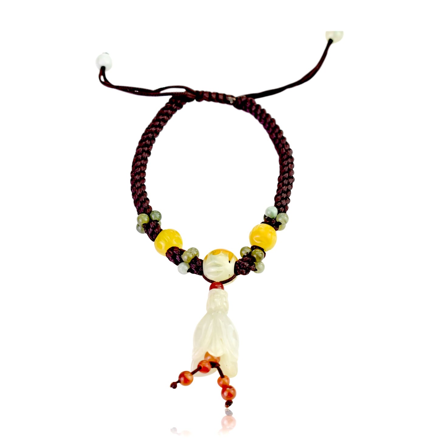 Brighten Up Your Spirit with Bellflower Jade Bracelet made with Brown Cord