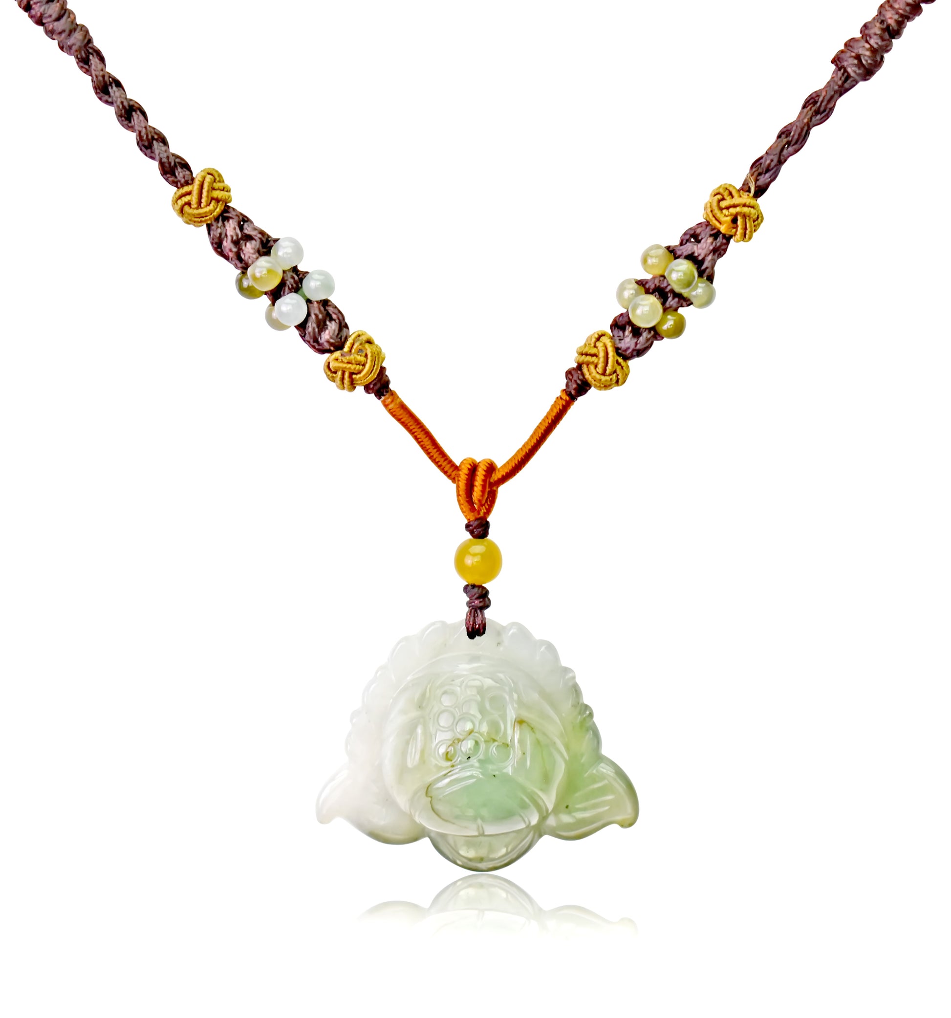 Purity in Your Life with Lotus Flower Jade Necklace made with Brown Cord