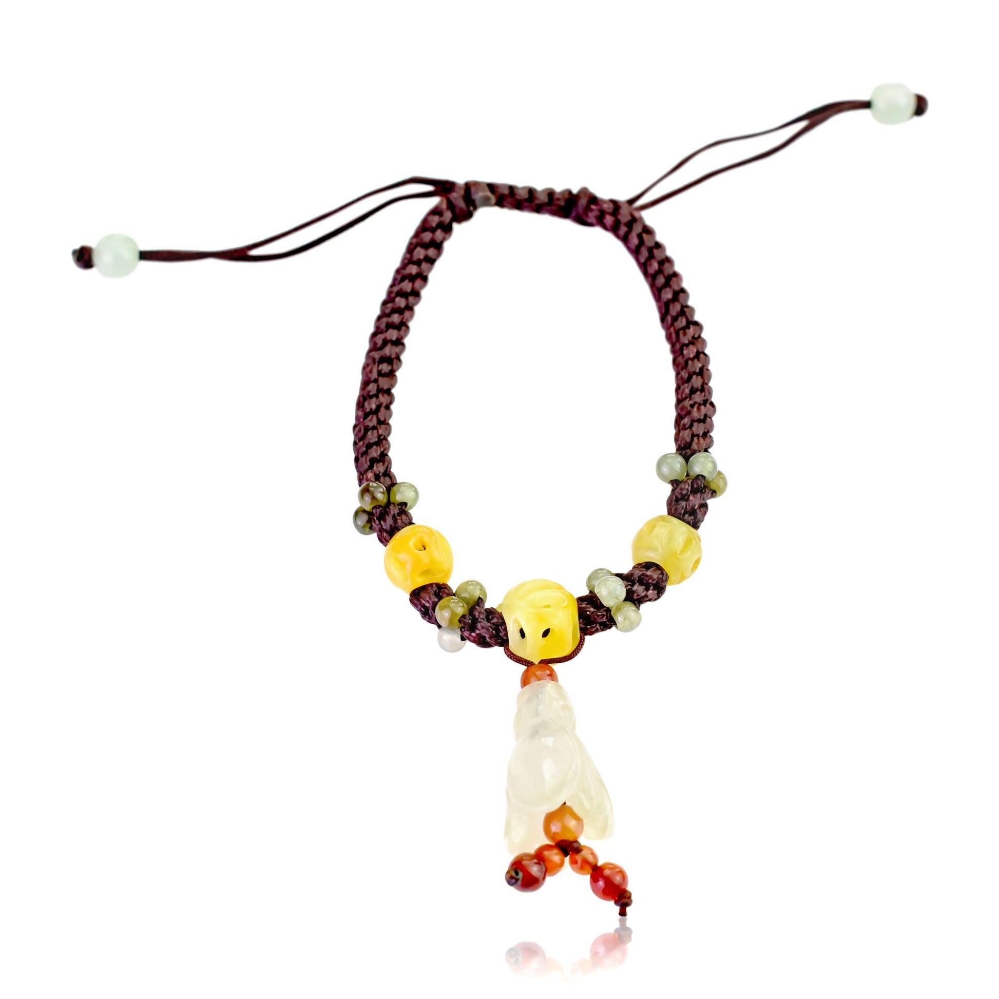 Brighten Up Your Spirit with Bellflower Jade Bracelet made with Brown Cord