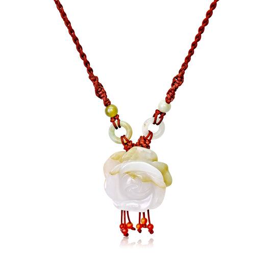 Be the Center of Attention with this Rose Blossom Flower Necklace with Brown Cord