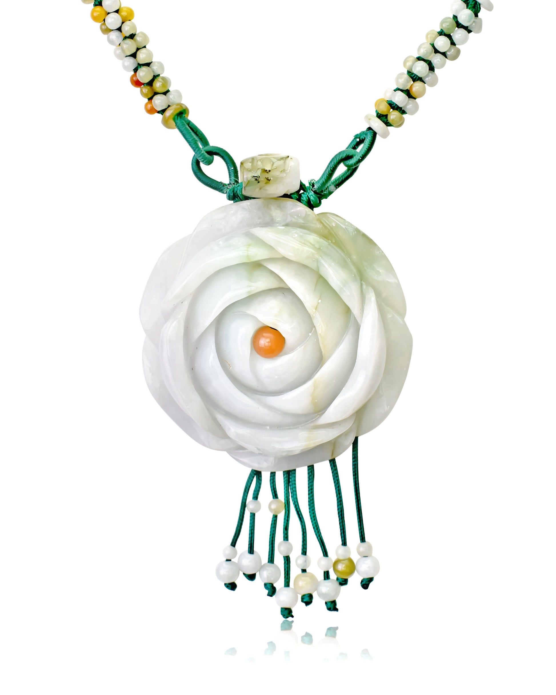 Capture Everyone’s Attention with a Beautiful Rose and 100 beads Jade Necklace