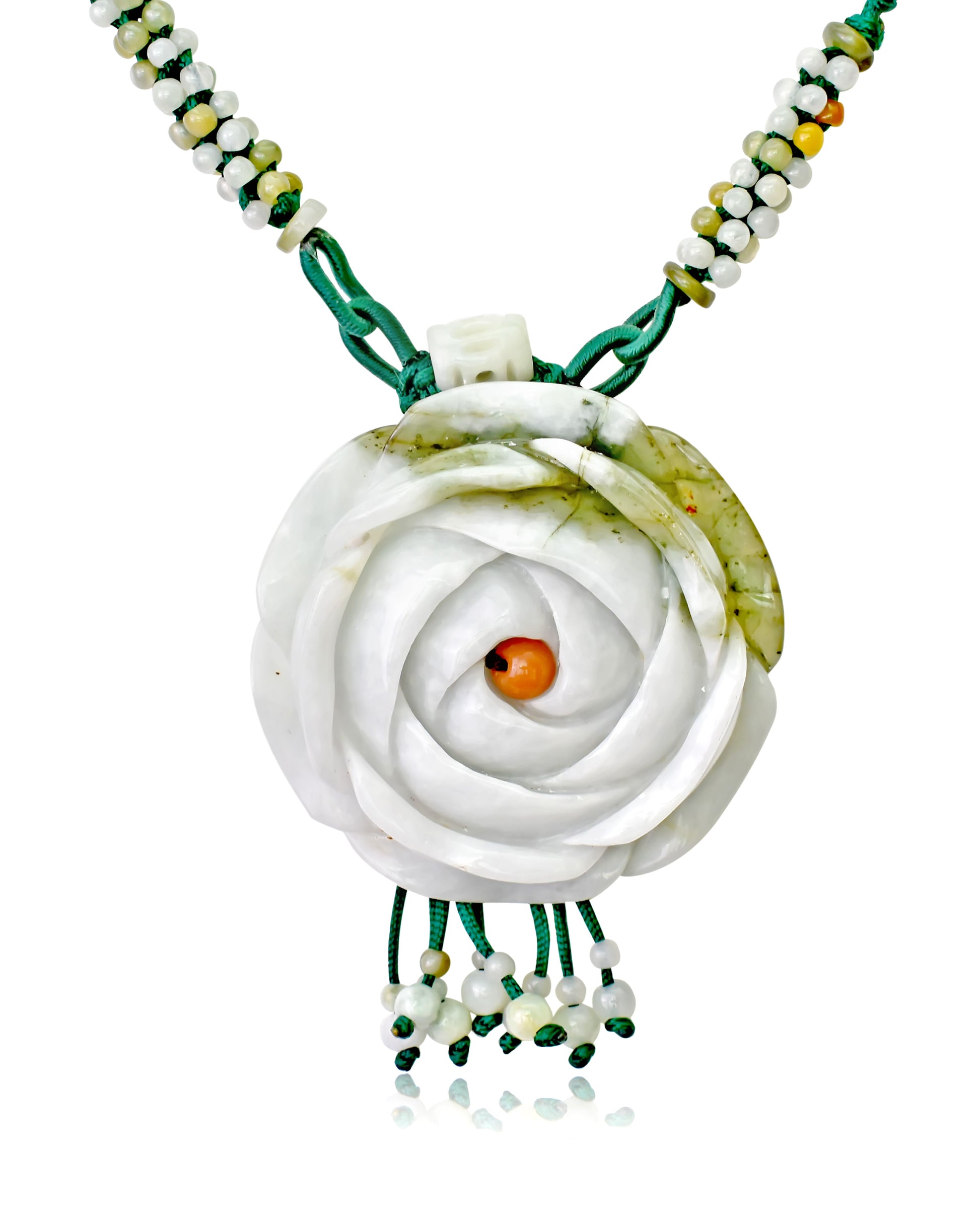 Capture Everyone’s Attention with a Beautiful Rose and 100 beads Jade Necklace