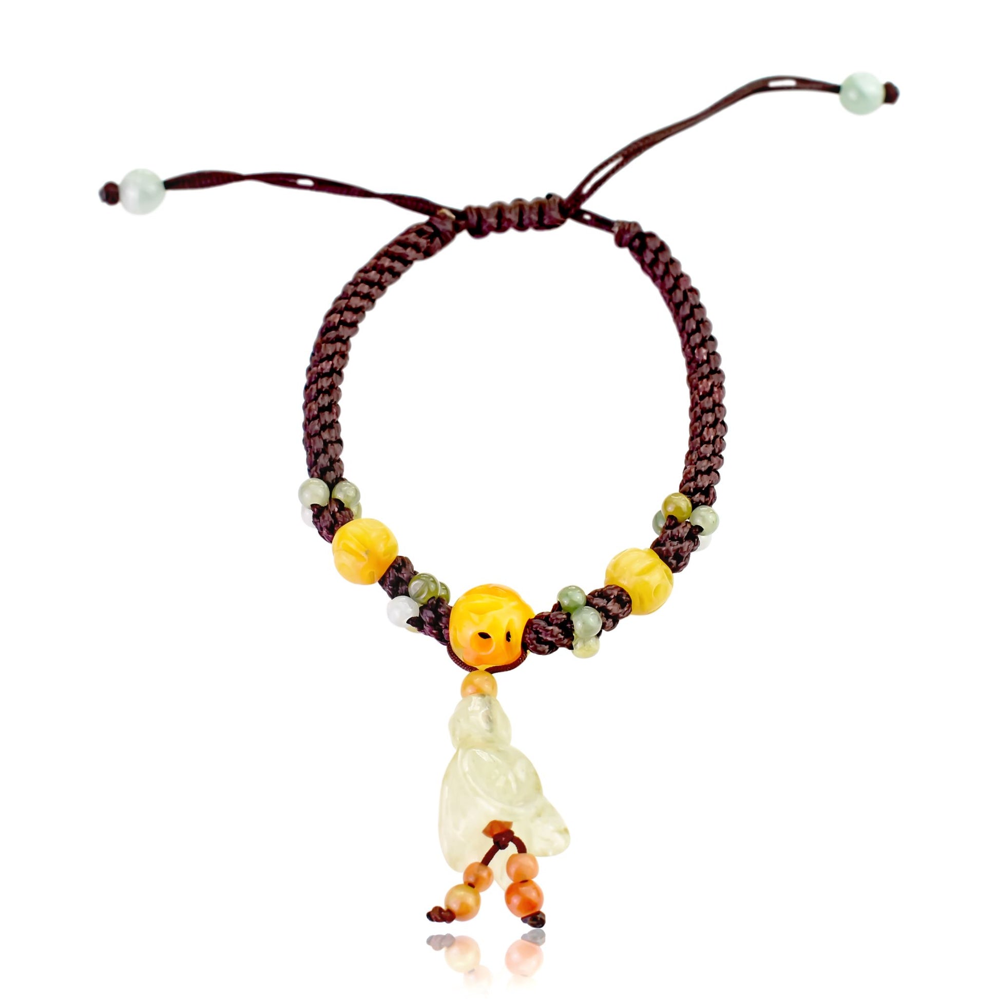 Brighten Up Your Spirit with Bellflower Jade Bracelet made with Brown Cord