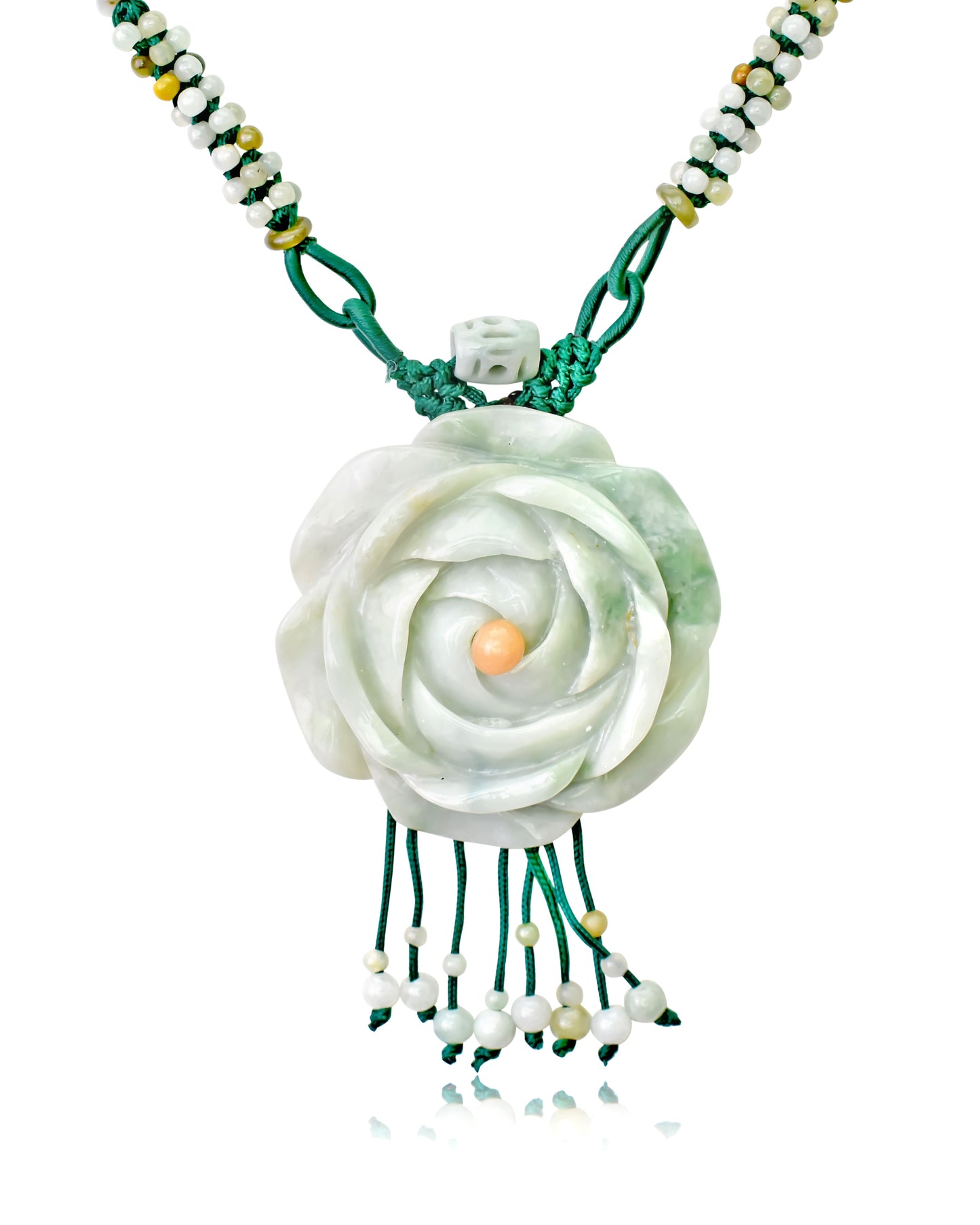 Capture Everyone’s Attention with a Beautiful Rose and 100 beads Jade Necklace