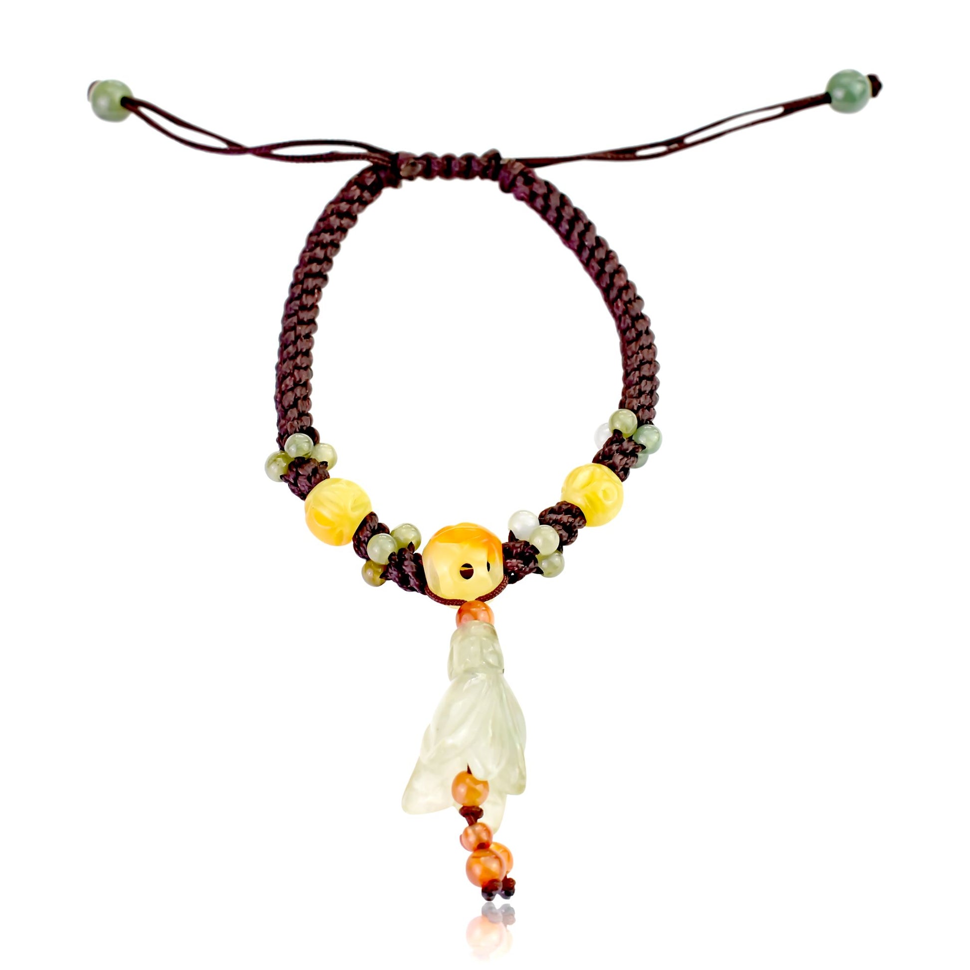 Brighten Up Your Spirit with Bellflower Jade Bracelet made with Brown Cord