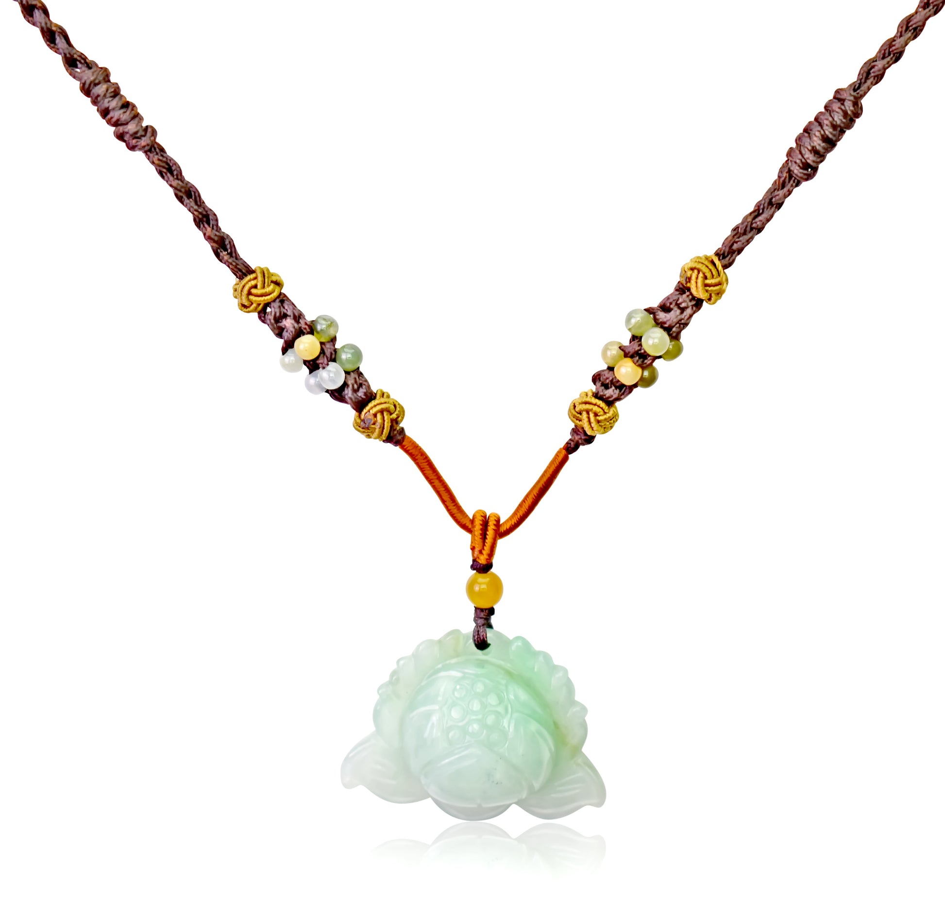 Purity in Your Life with Lotus Flower Jade Necklace made with Brown Cord