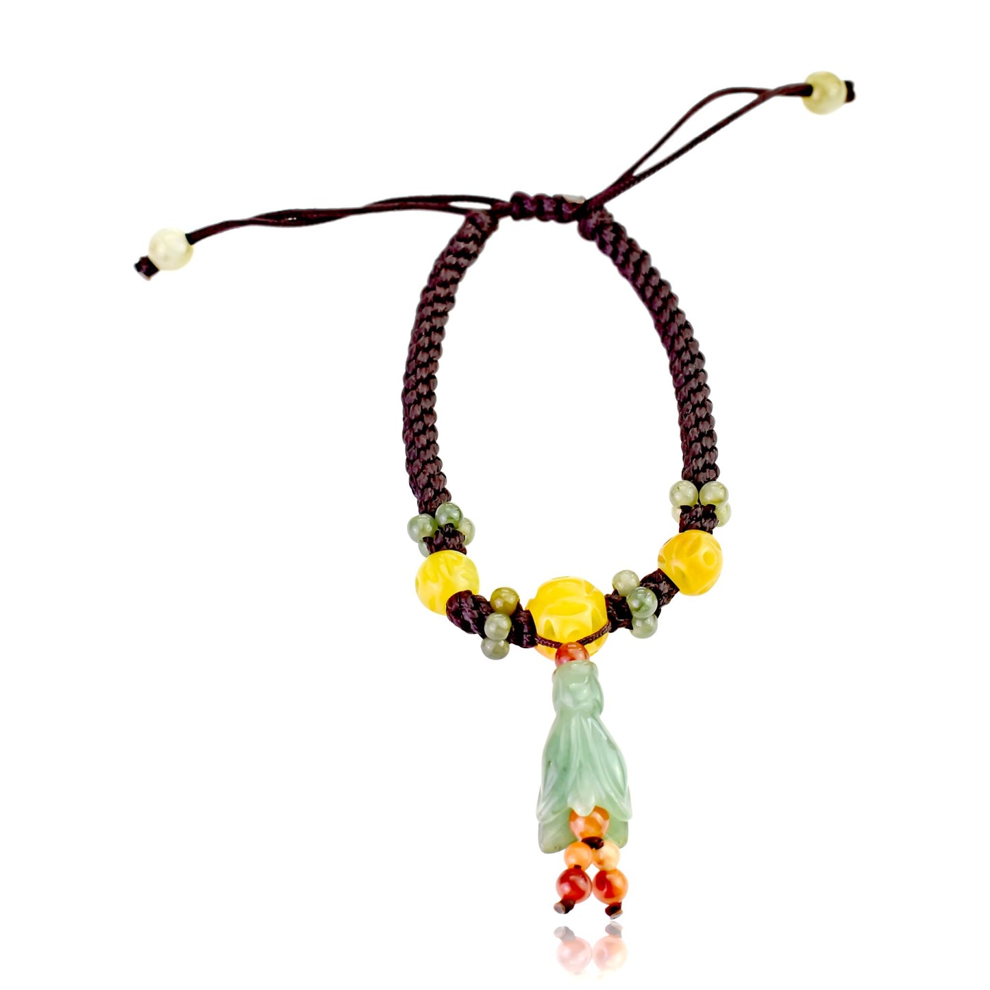 Brighten Up Your Spirit with Bellflower Jade Bracelet made with Brown Cord