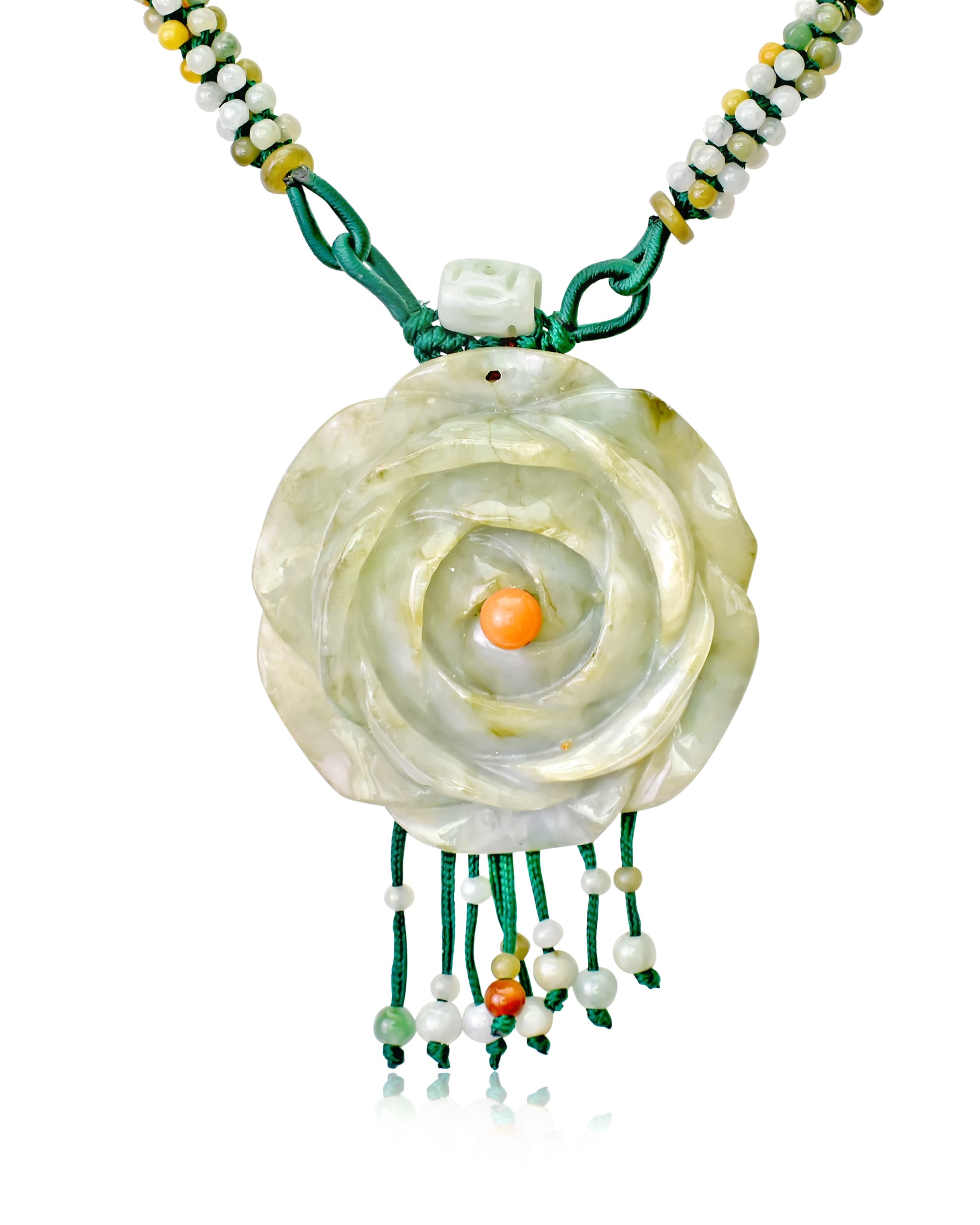 Capture Everyone’s Attention with a Beautiful Rose and 100 beads Jade Necklace