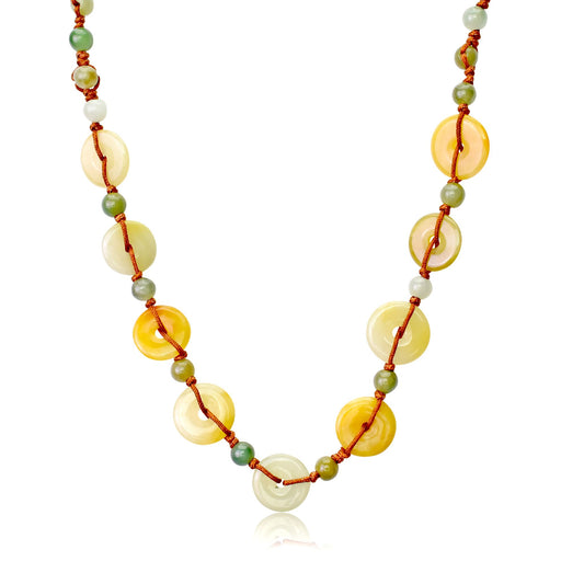 Discover the Beauty of PI Handmade Jade Necklace made with Light Brown Cord