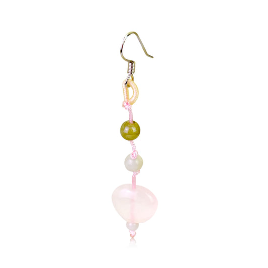 Get Ready to Shine with Rose Quartz Heart Earrings made with Pink Cord