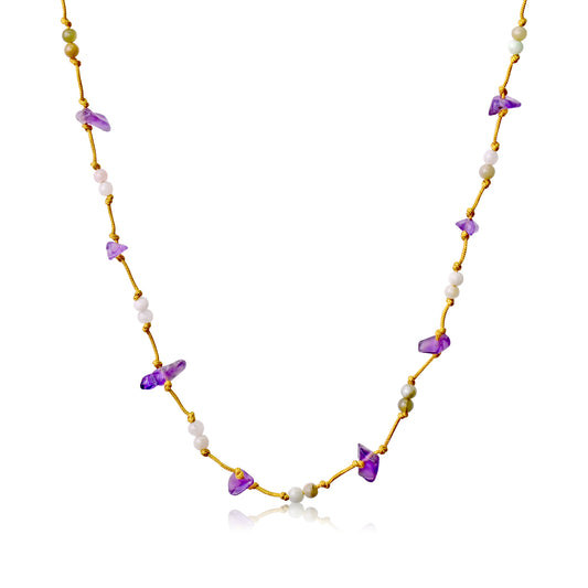 Slip Into Style with Amethyst and Jade Beads Gemstones Necklace