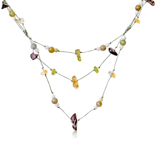 Get Noticed with Triple Layers Gemstone Handmade Necklace