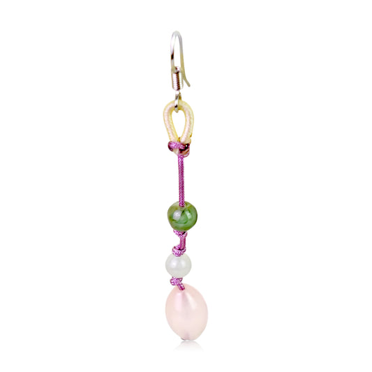 Shine Bright with Engaging Oblong Rose Quartz Earrings made with Lavender Cord