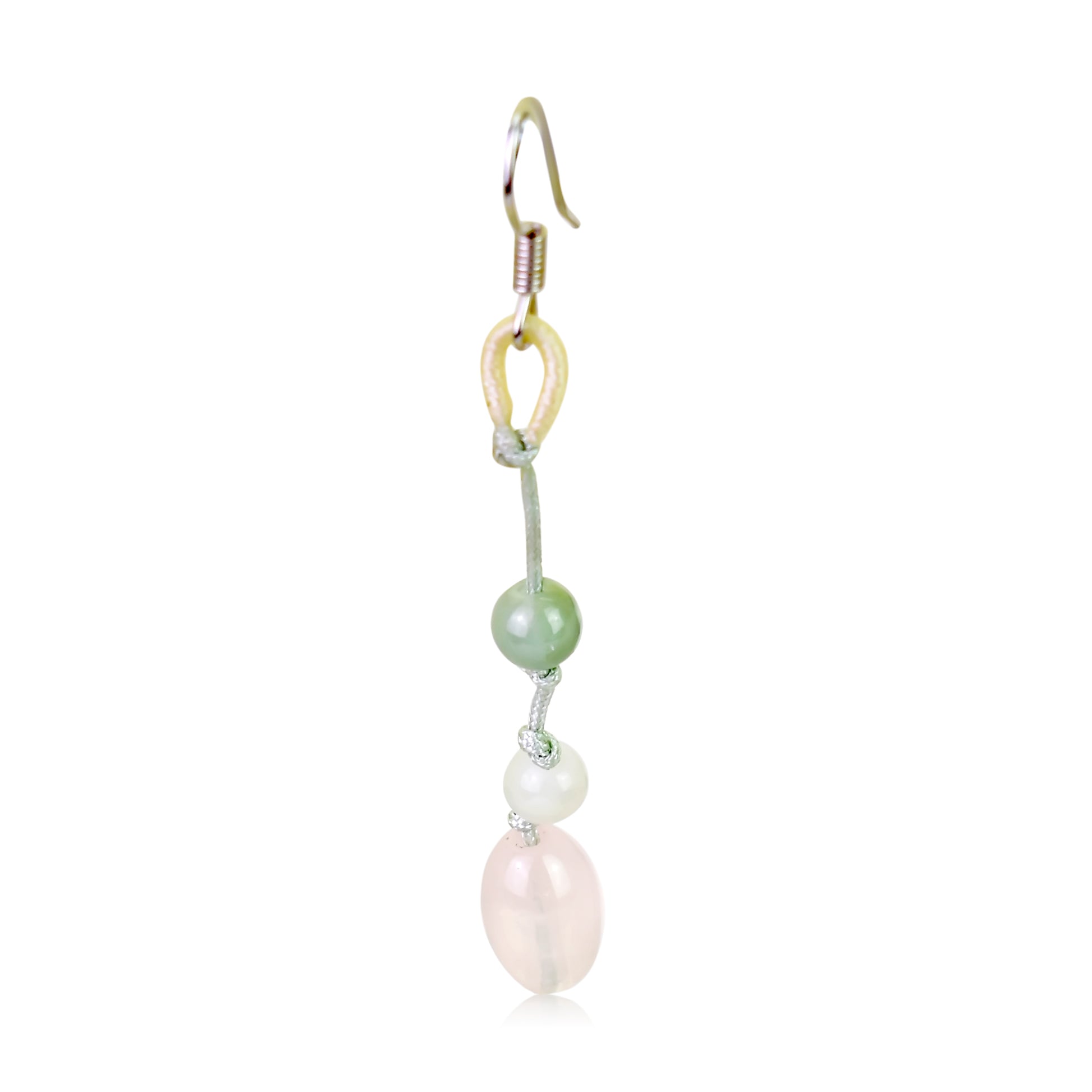 Shine Bright with Engaging Oblong Rose Quartz Earrings made with White Cord