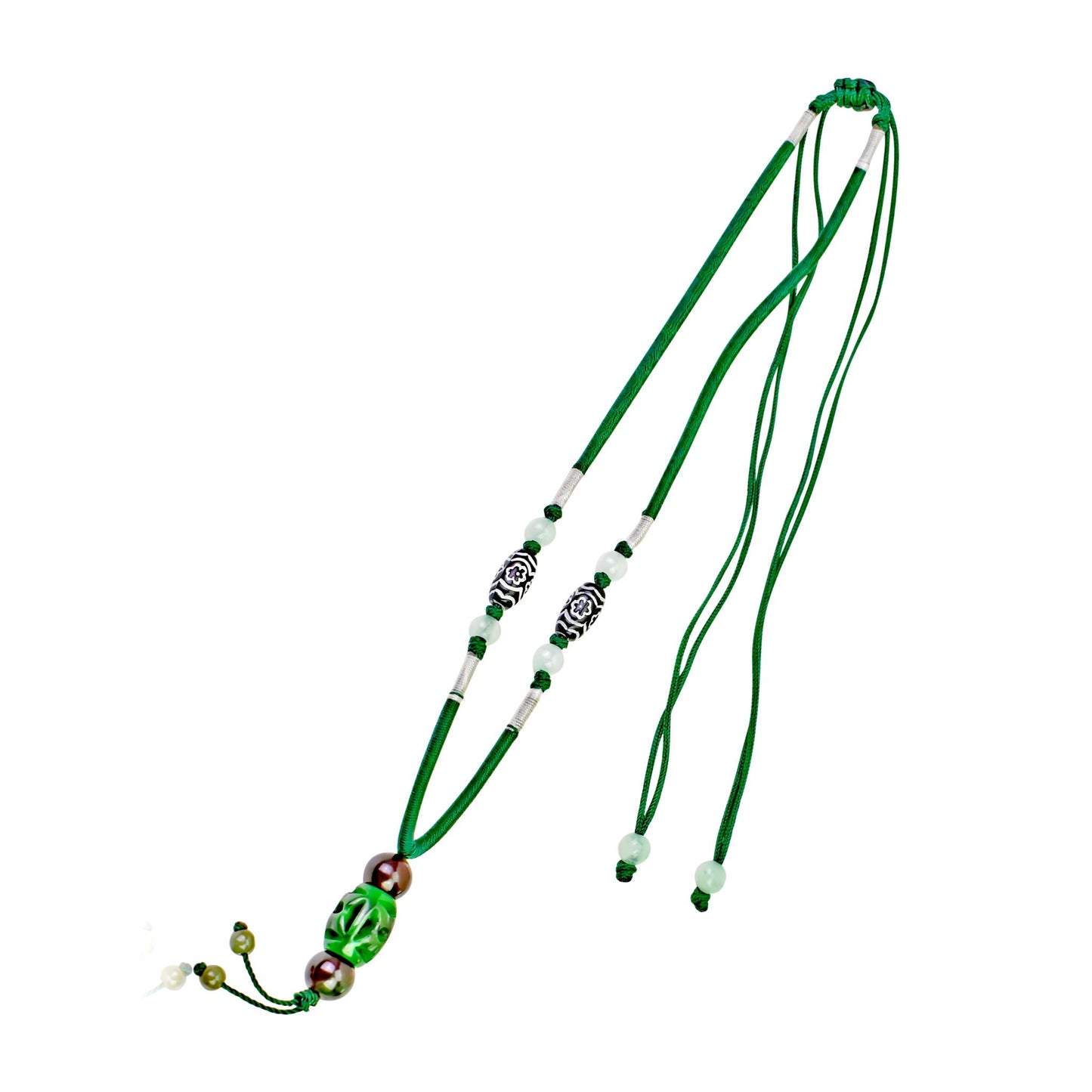 Add Opulence to Your Wardrobe with the Embroidery Jade Pendant Necklace made with Green Cord
