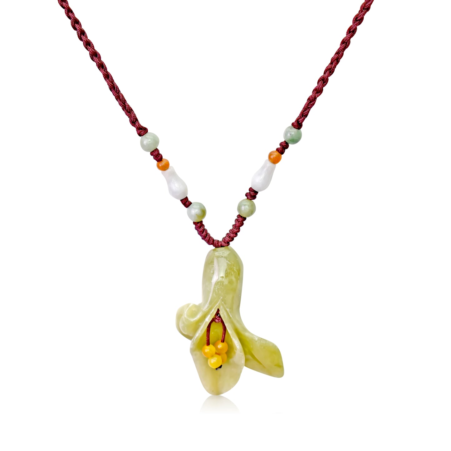 Add Feminine Charm with "I am Yours" Calla Lily Necklace made with Brown Cord