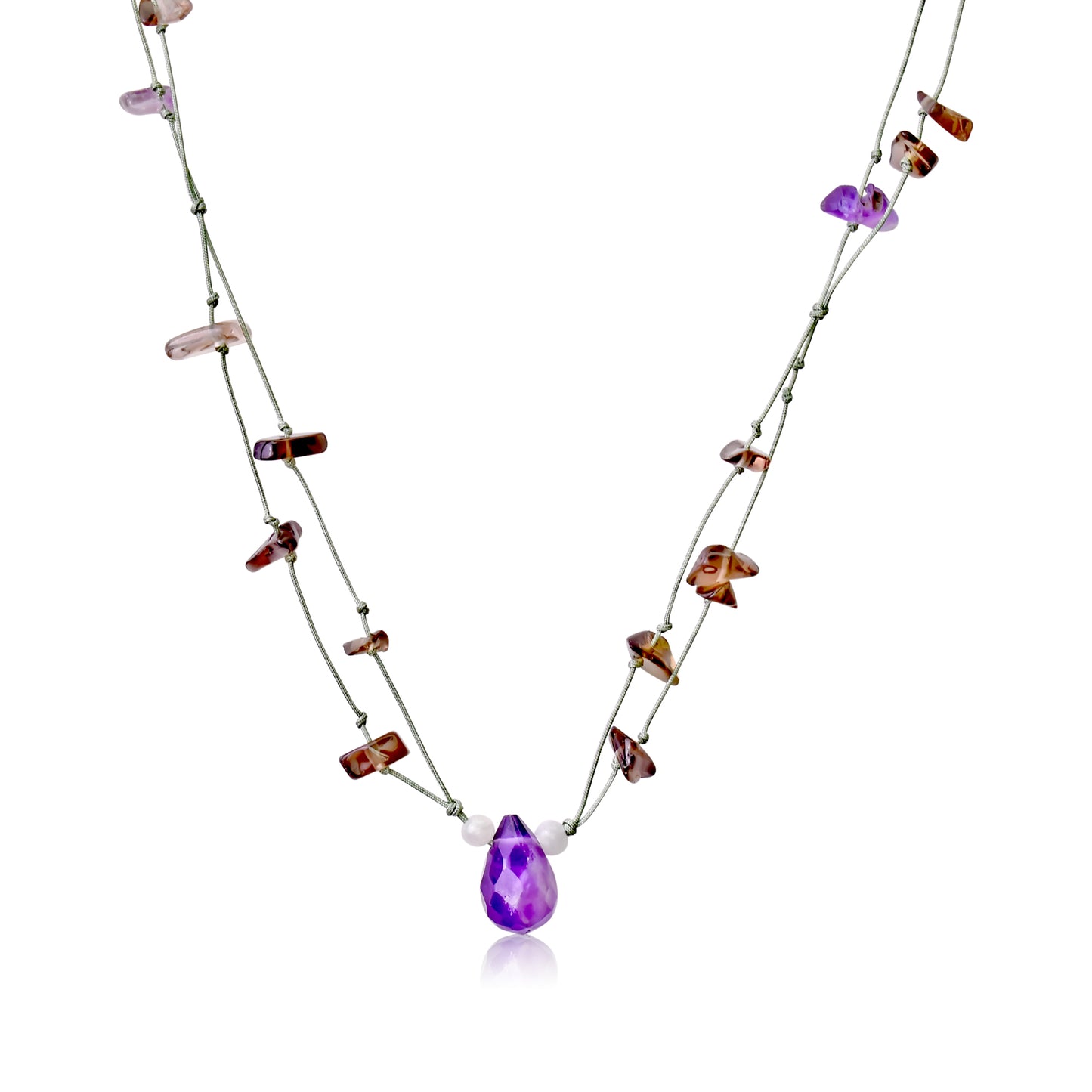 Subtle and Mystical Teardrop-Shaped Amethyst Gemstone Necklace Pendant