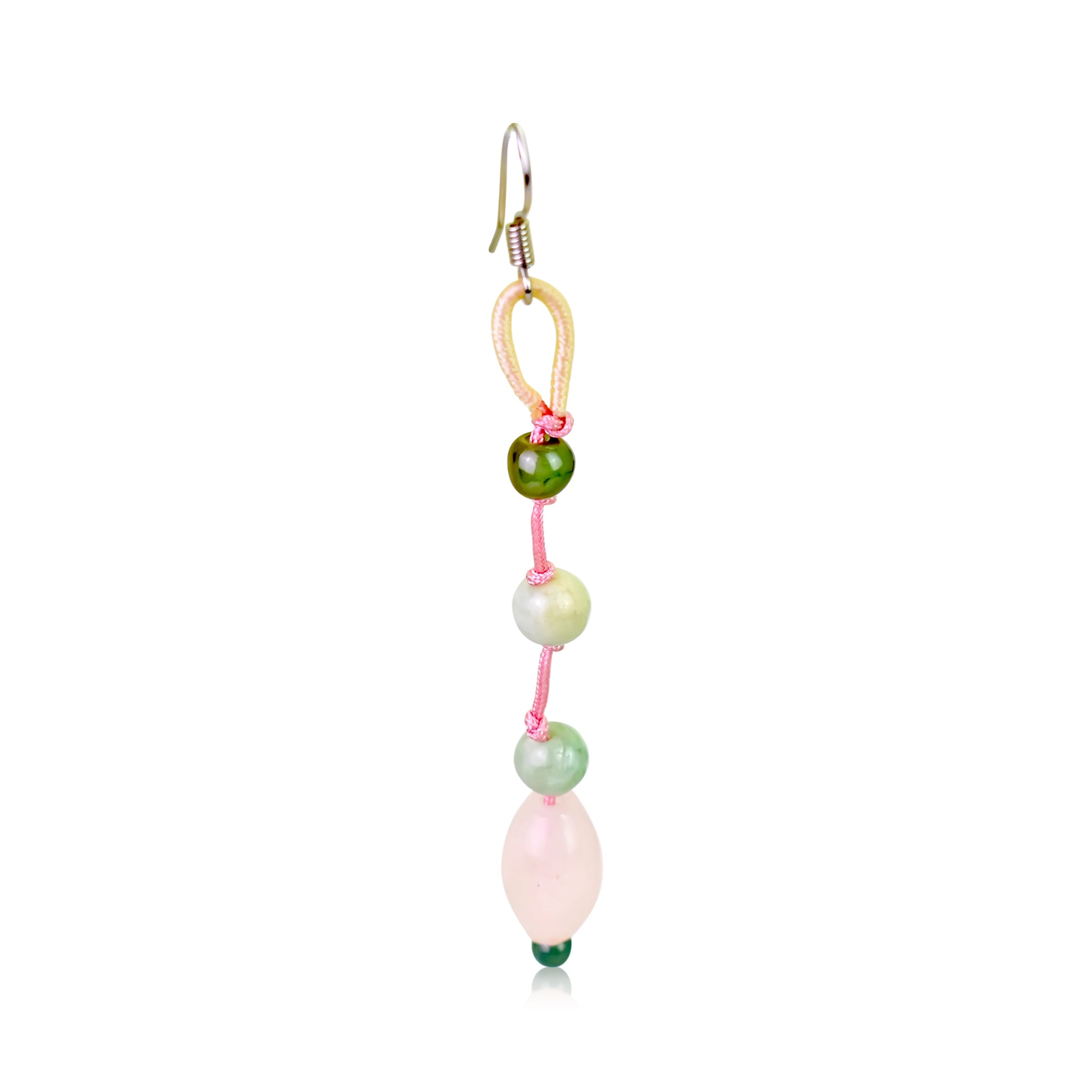 Add some Sparkle to Your Look with Cute Oblong Rose Quartz Earrings made with Pink Cord