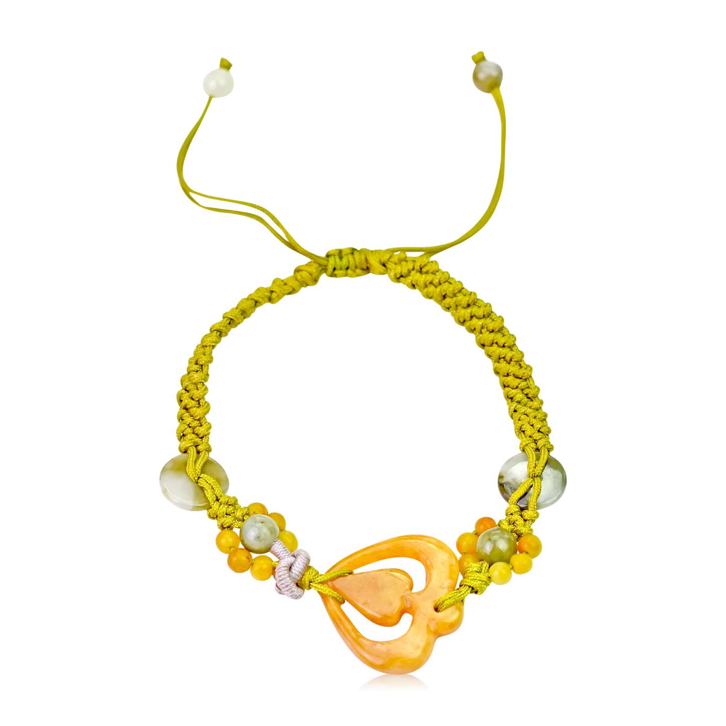 Get Ready for Love with the Heart Honey Jade Bracelet made with Lime Cord