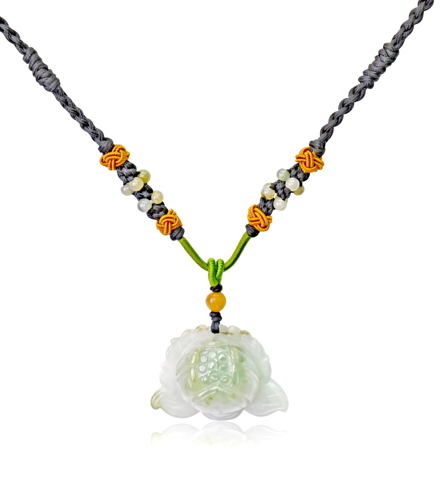 Purity in Your Life with Lotus Flower Jade Necklace made with Black Cord
