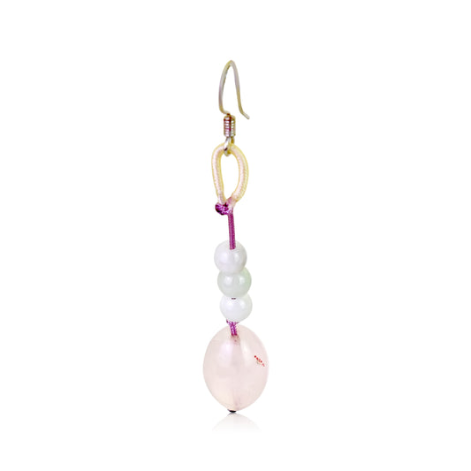 Stand Out with the Beautiful Elegant Oblong Rose Quartz Earrings made with Lavender Cord